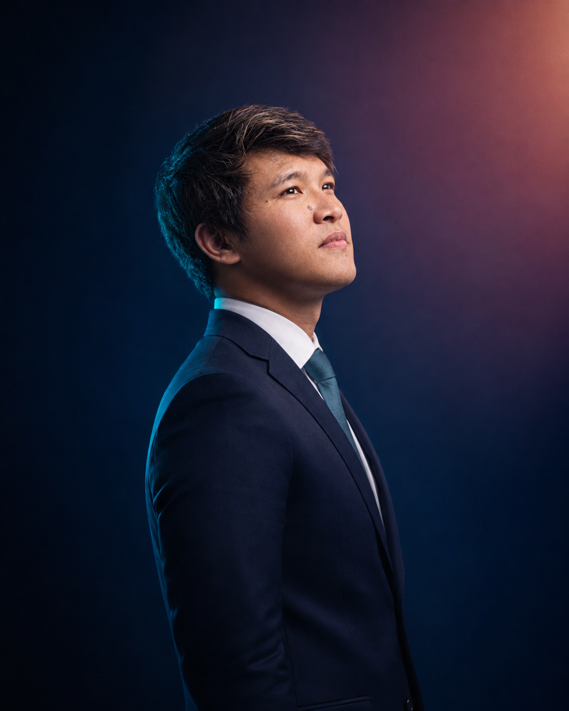 Cinematic side-profile portrait of Cris Cervantes